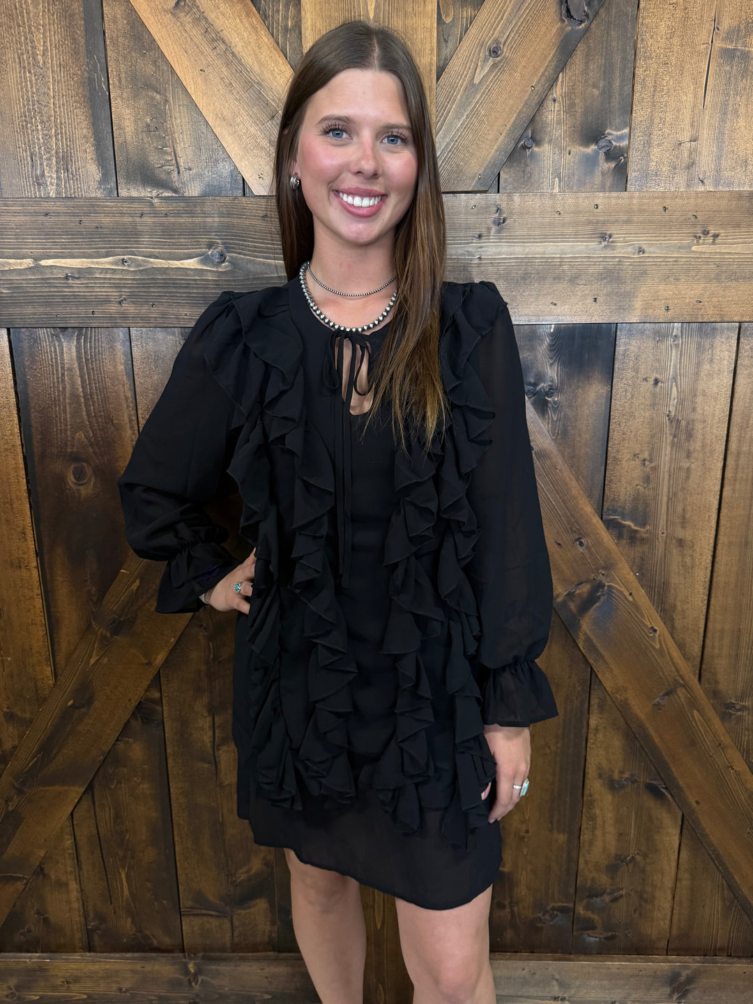 L&B Black Flowy Layered Ruffle Dress