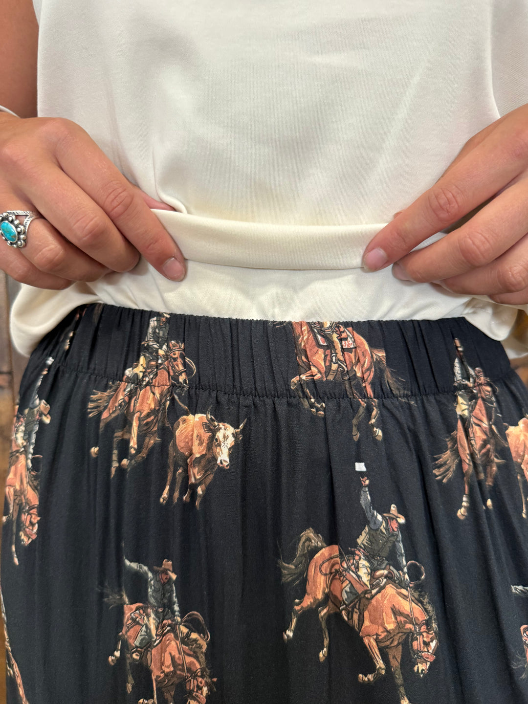 L&B Black Western Kicking Horse Ruffle Tier Skirt