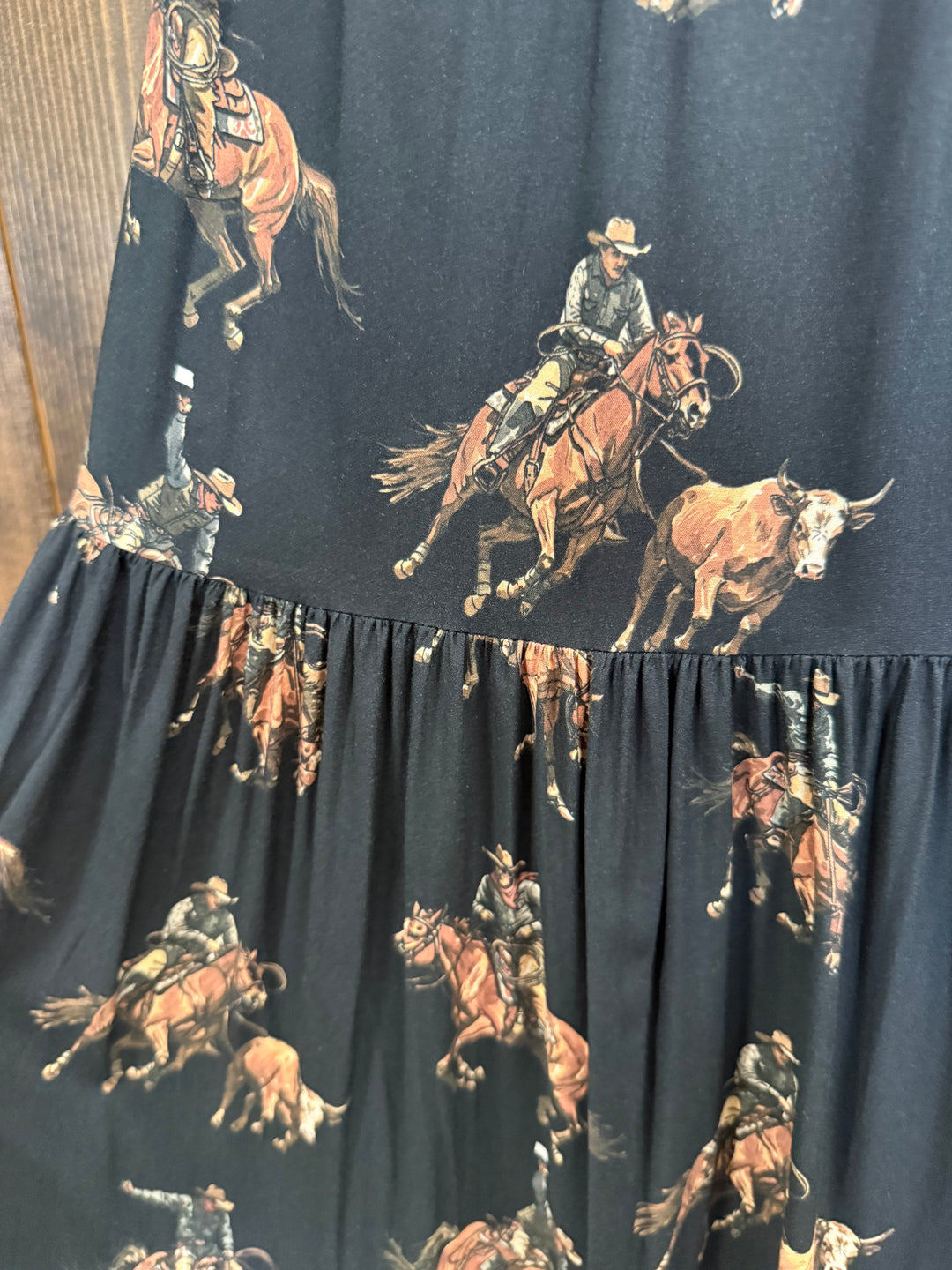 L&B Black Western Kicking Horse Ruffle Tier Skirt