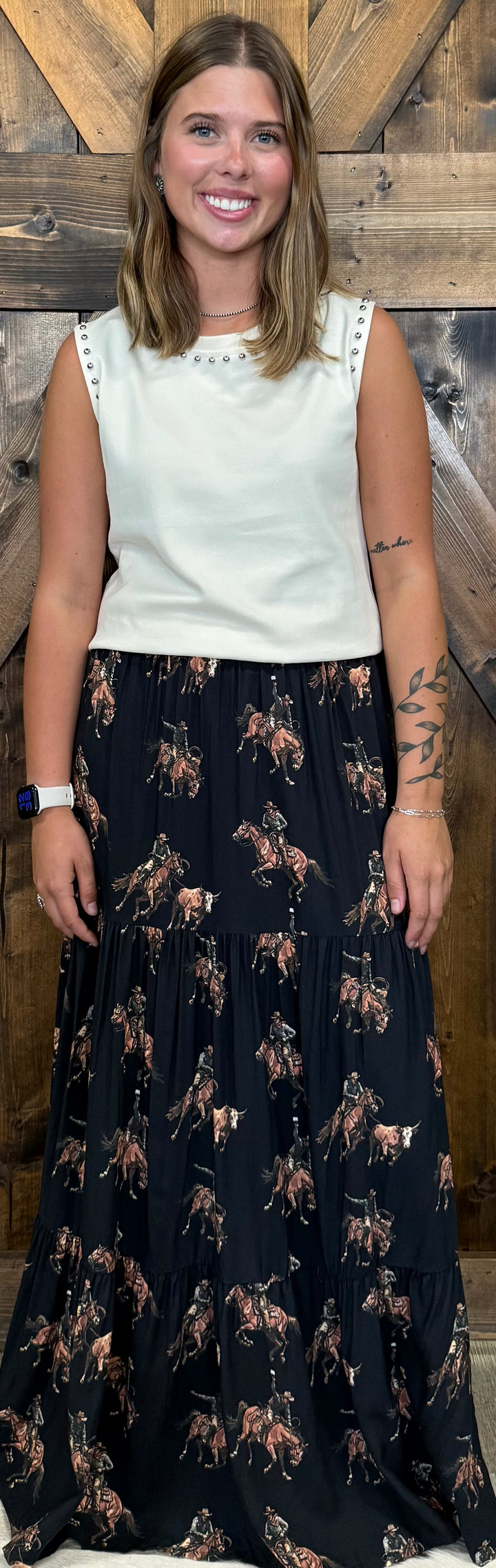 L&B Black Western Kicking Horse Ruffle Tier Skirt