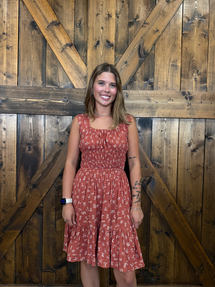 L&B Rust Cattle Brand Flutter Dress