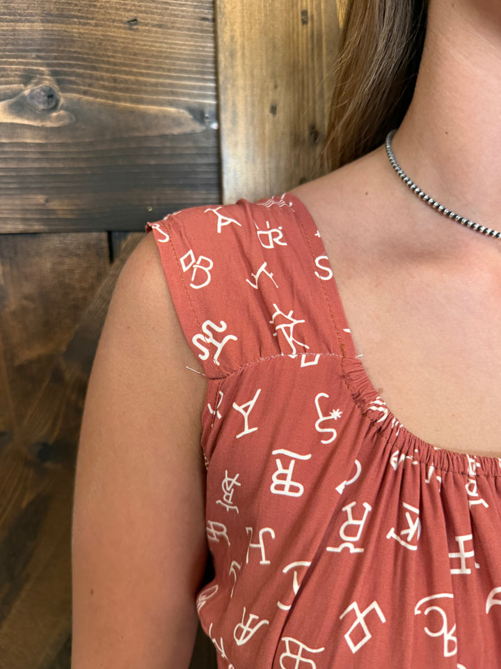 L&B Rust Cattle Brand Flutter Dress