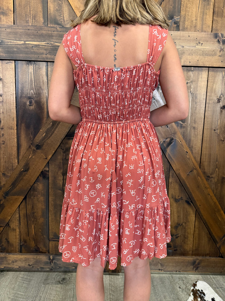 L&B Rust Cattle Brand Flutter Dress