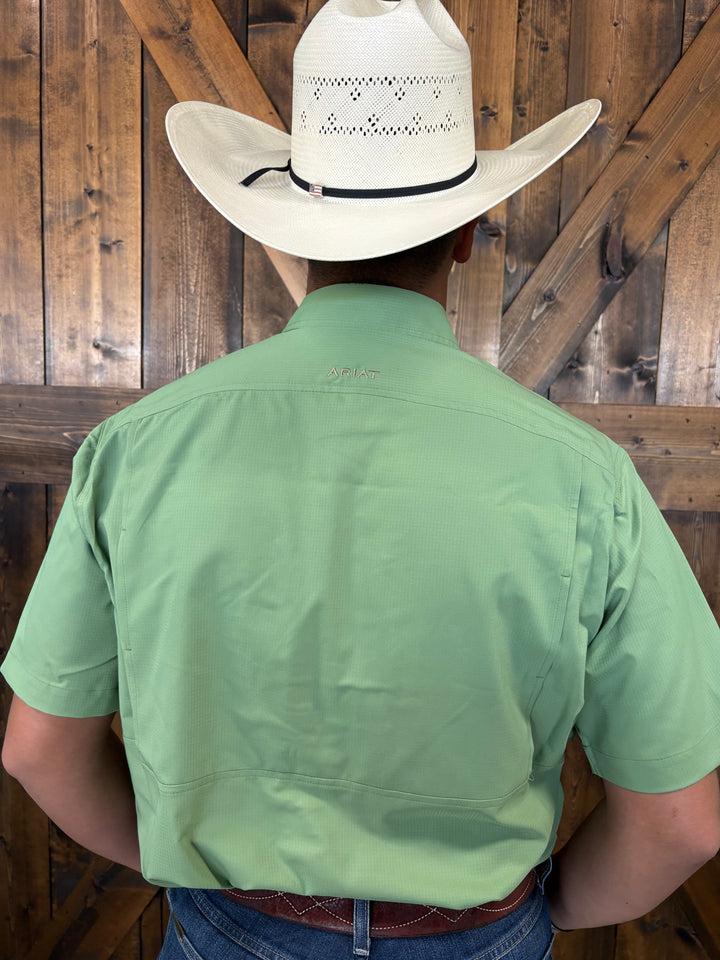 Mens Ariat Short Sleeve WaterCrest Green Button Down Shirt