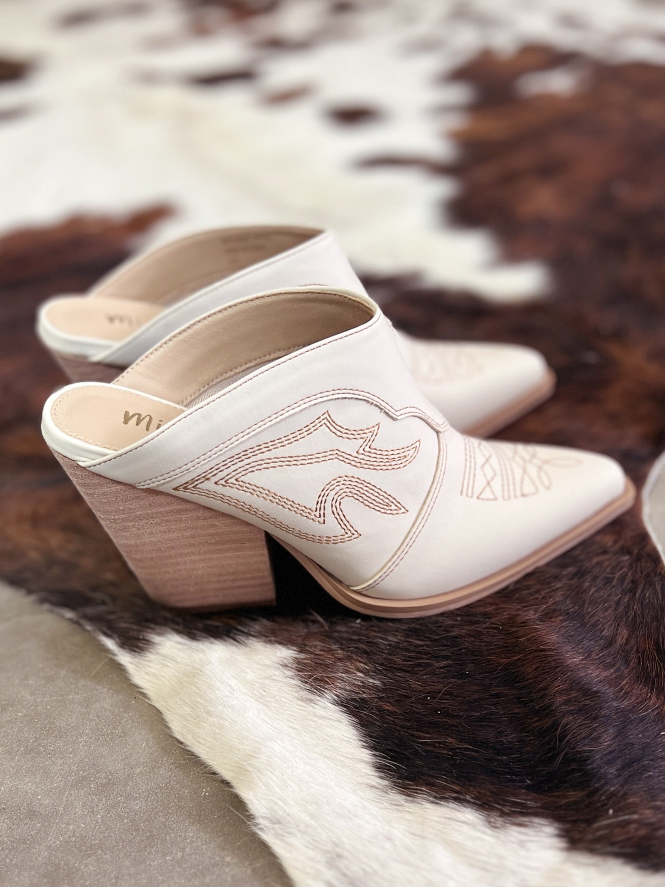 Miim Bree Ivory Western Style Boot Stitch Mule | Gussied Up Online