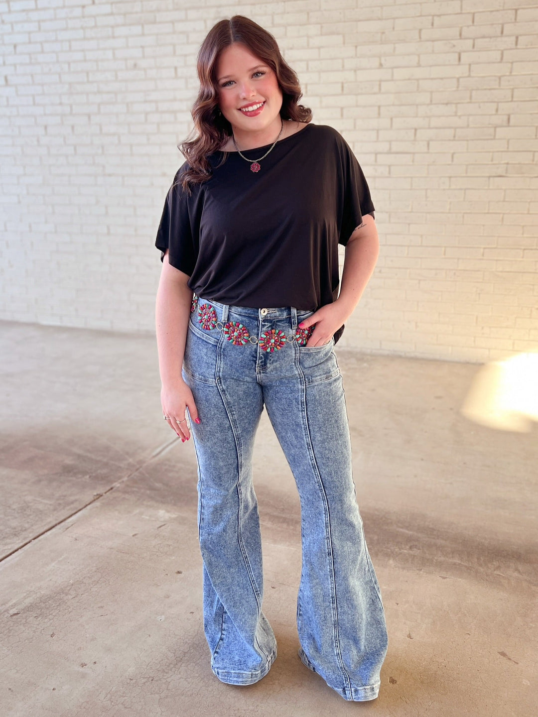 Multi Colored Stone Concho Chain Link Belt | gussieduponline