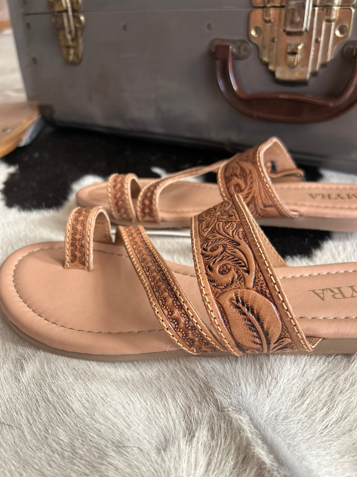 Myra Point Ridge Hand Tooled Sandals*