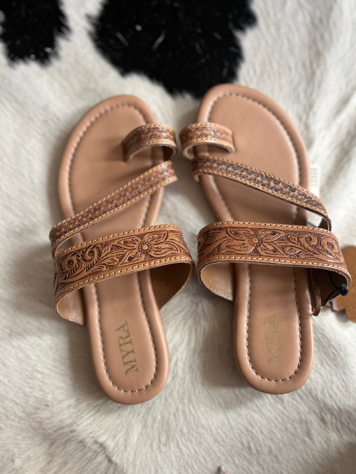 Myra Point Ridge Hand Tooled Sandals*