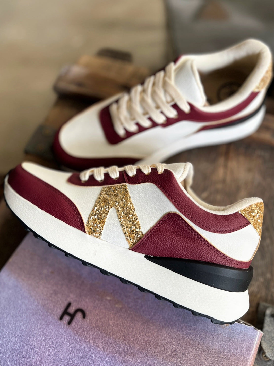 Nova Burgundy Glitter Sneakers | gussieduponline
