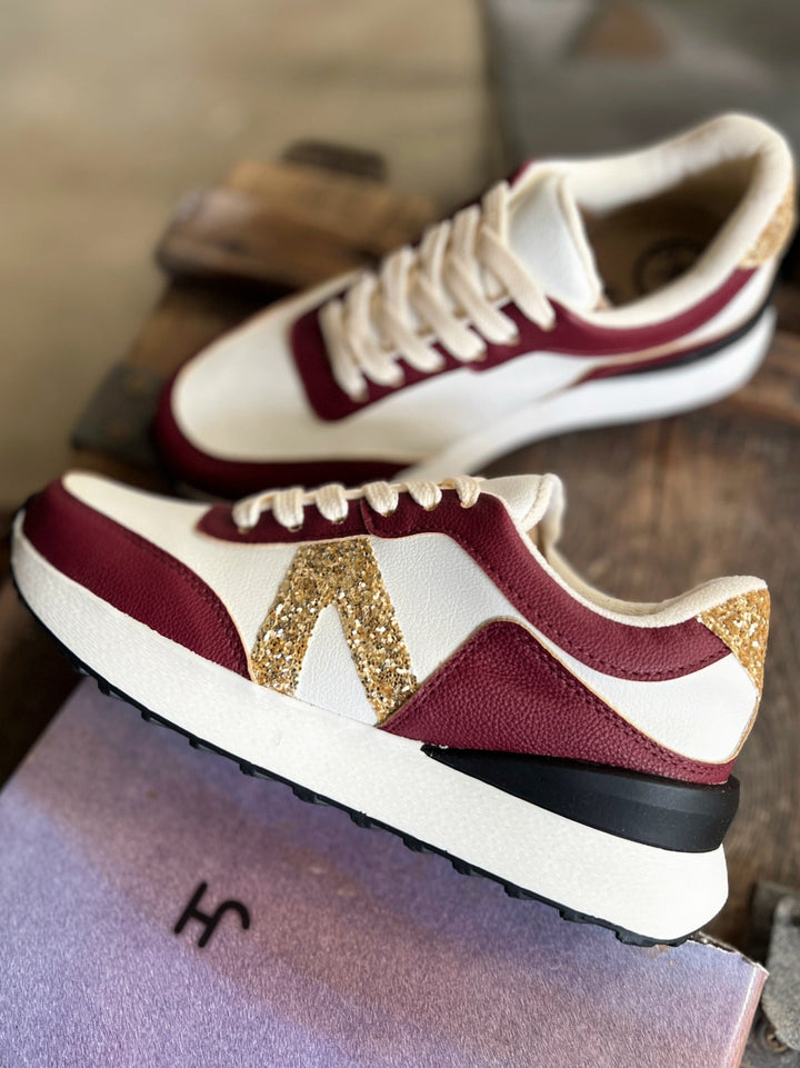 Nova Burgundy Glitter Sneakers | gussieduponline