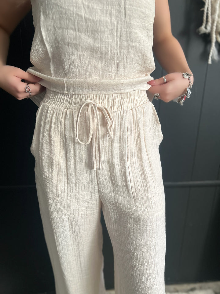 Oatmeal Crinkle Button Up Back 2 Piece Set*