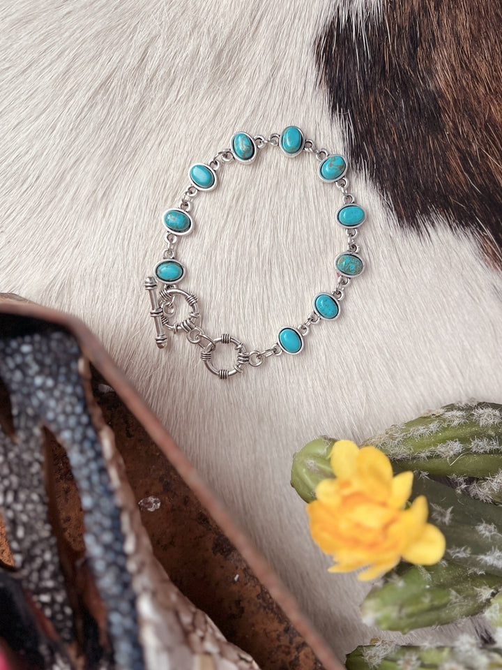 Oval Turquoise Stone Toggle Bracelet | gussieduponline