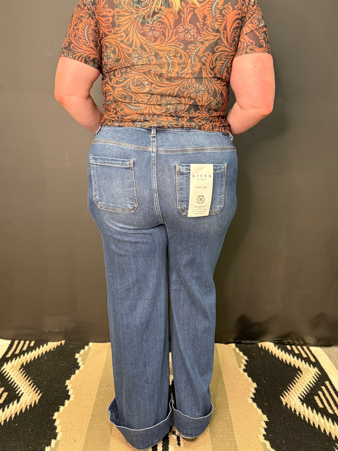 PLUS High Rise Wide Flare Patch Pocket Jeans