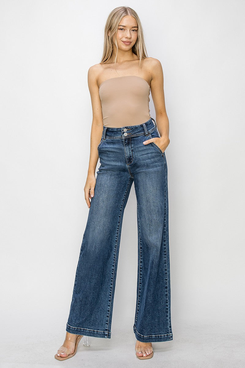 PLUS High Rise Wide Leg Double Button Jeans