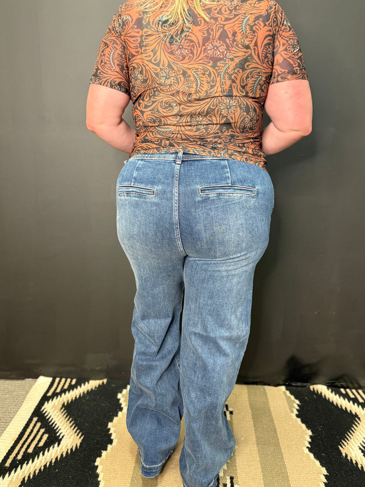 PLUS High Rise Wide Leg Double Button Jeans