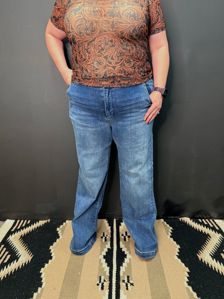 PLUS High Rise Wide Leg Double Button Jeans