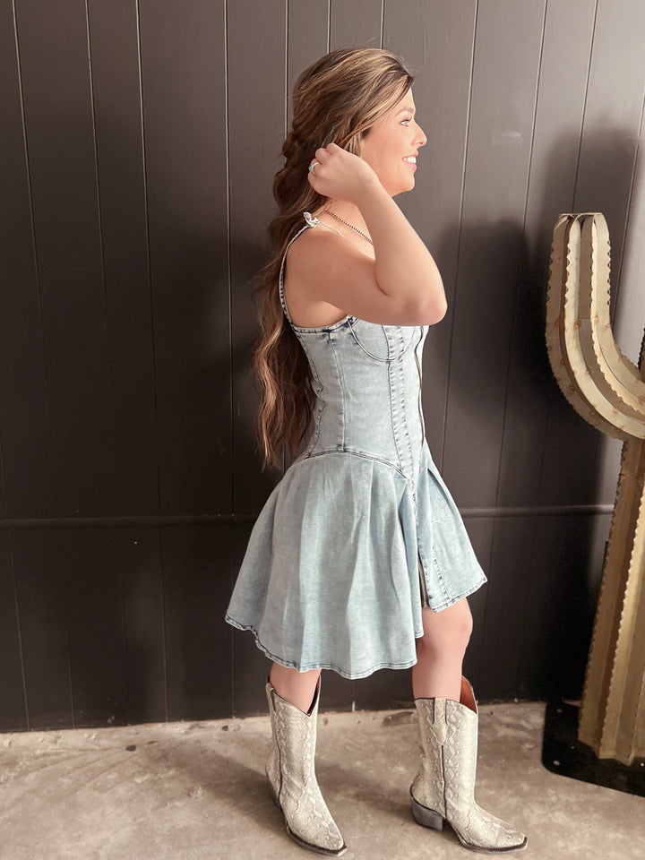 Patchwork Denim Slip Dress | gussieduponline