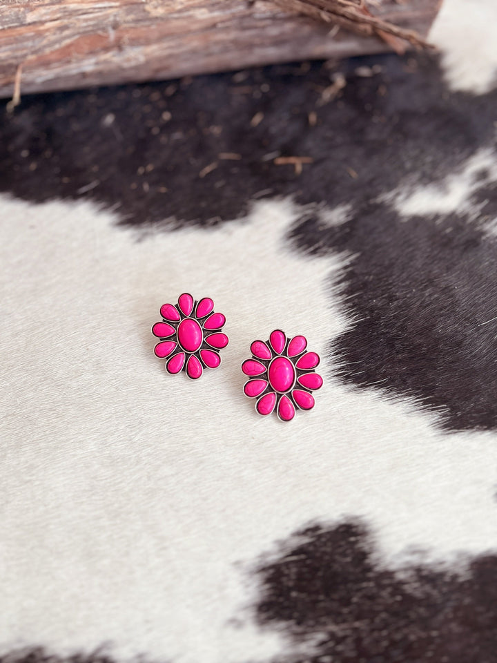 Pink Squash Blossom Stone Post Earrings | gussieduponline