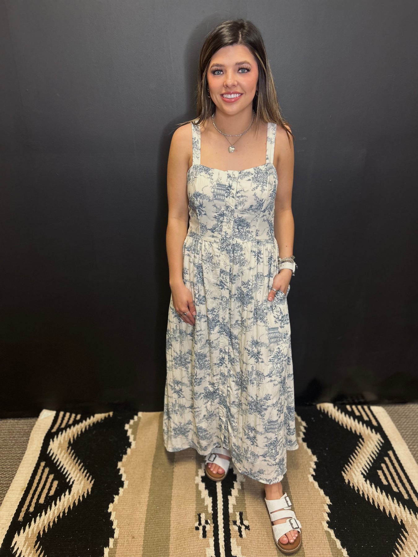 blue toile maxi dress Powder Button Up Size:FR48 - US16 - UK20 extended:272604 Zendaya rocks country chic Wear this on your