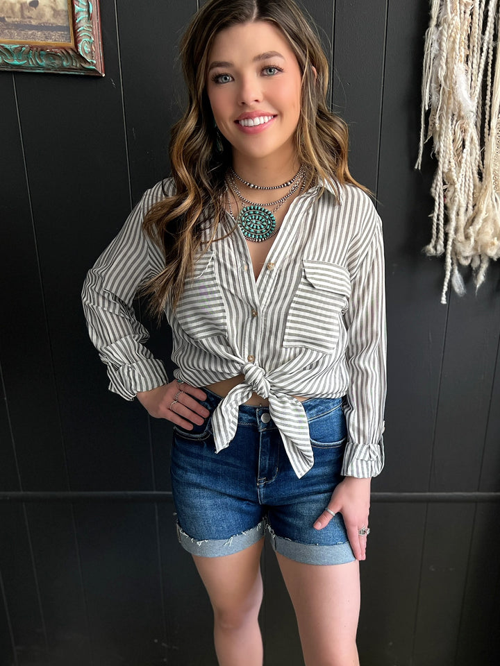 Risen Dark Wash High Rise Cuffed Denim Shorts*