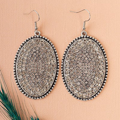 Look and feel your best with these timeless Rodeo Cowgirl Earrings. Offered in two color choices, rhinestone and iridescent rhinestone, these stunning earrings feature an oval dangle and fish hook back, making them a sophisticated and elegant addition to any outfit. At 2" in length, these earrings add a luxurious yet delicate touch to any ensemble