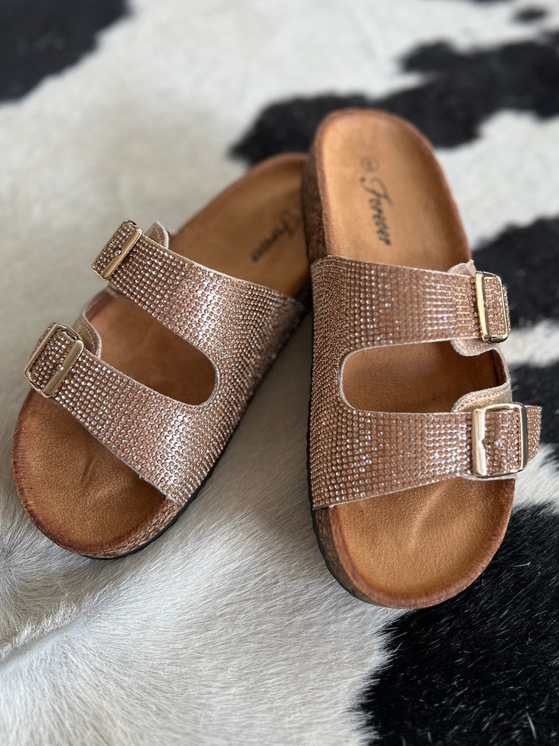 Rose Gold Rhinestone Burke Sandals