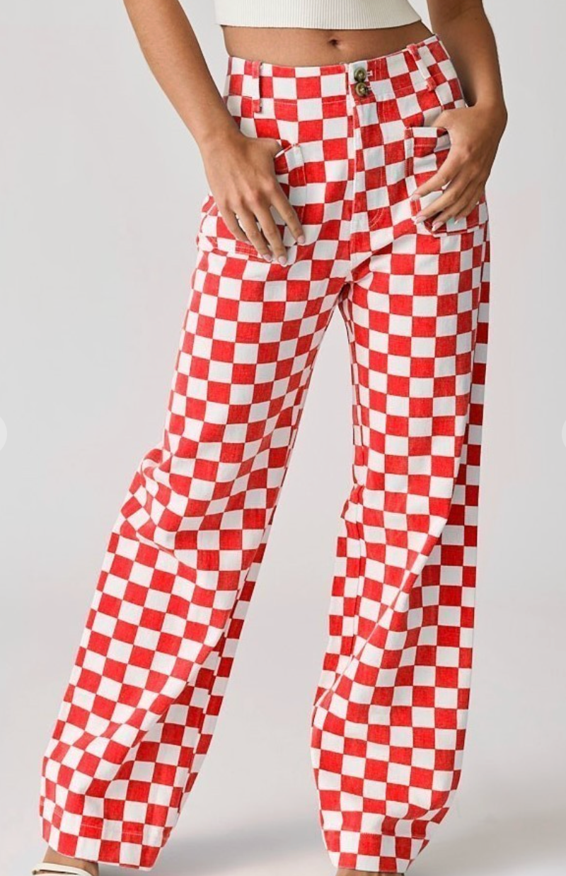 Red Denim Checkered Bottoms