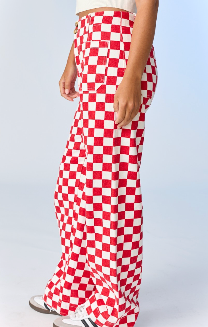 Red Denim Checkered Bottoms