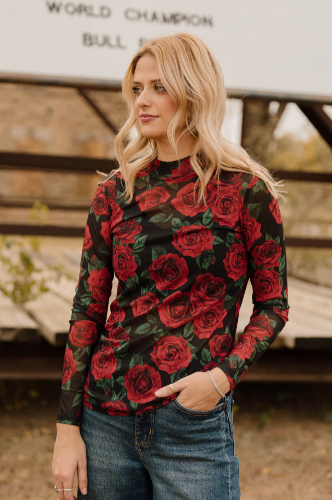 Sterling Kreek Rose of My Heart Mesh Top