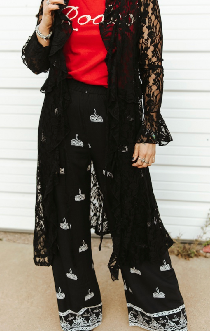 L&B Black Ruffle Vintage Front Tie Duster