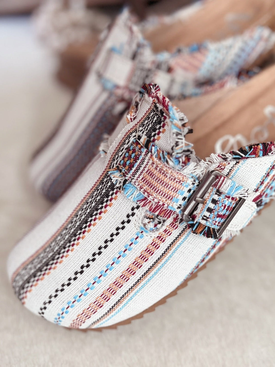 Serape Cream Basket Clog Shoes | gussieduponline