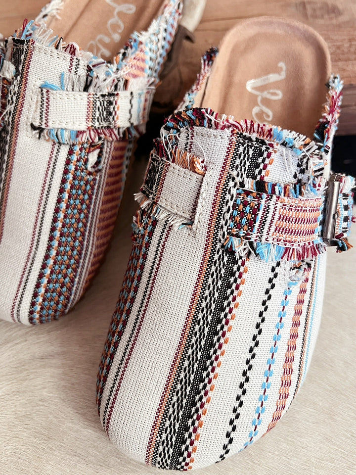 Serape Cream Basket Clog Shoes | gussieduponline