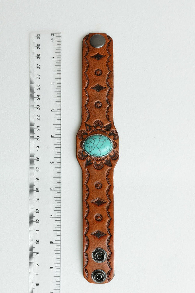 Boho Leather & Turquoise Cuff Bracelet