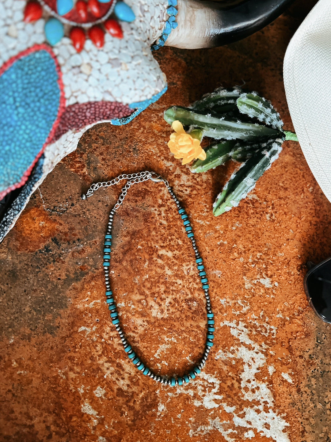 Silver Beaded Turquoise Necklace | gussieduponline