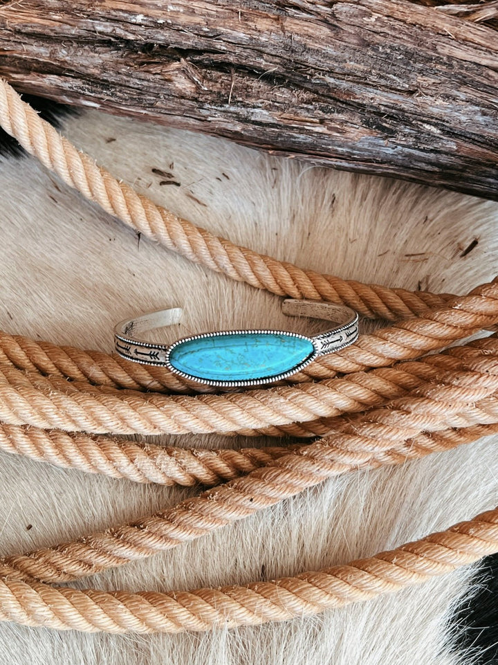 Singular Turquoise Colored Stone Cuff Bracelet | gussieduponline