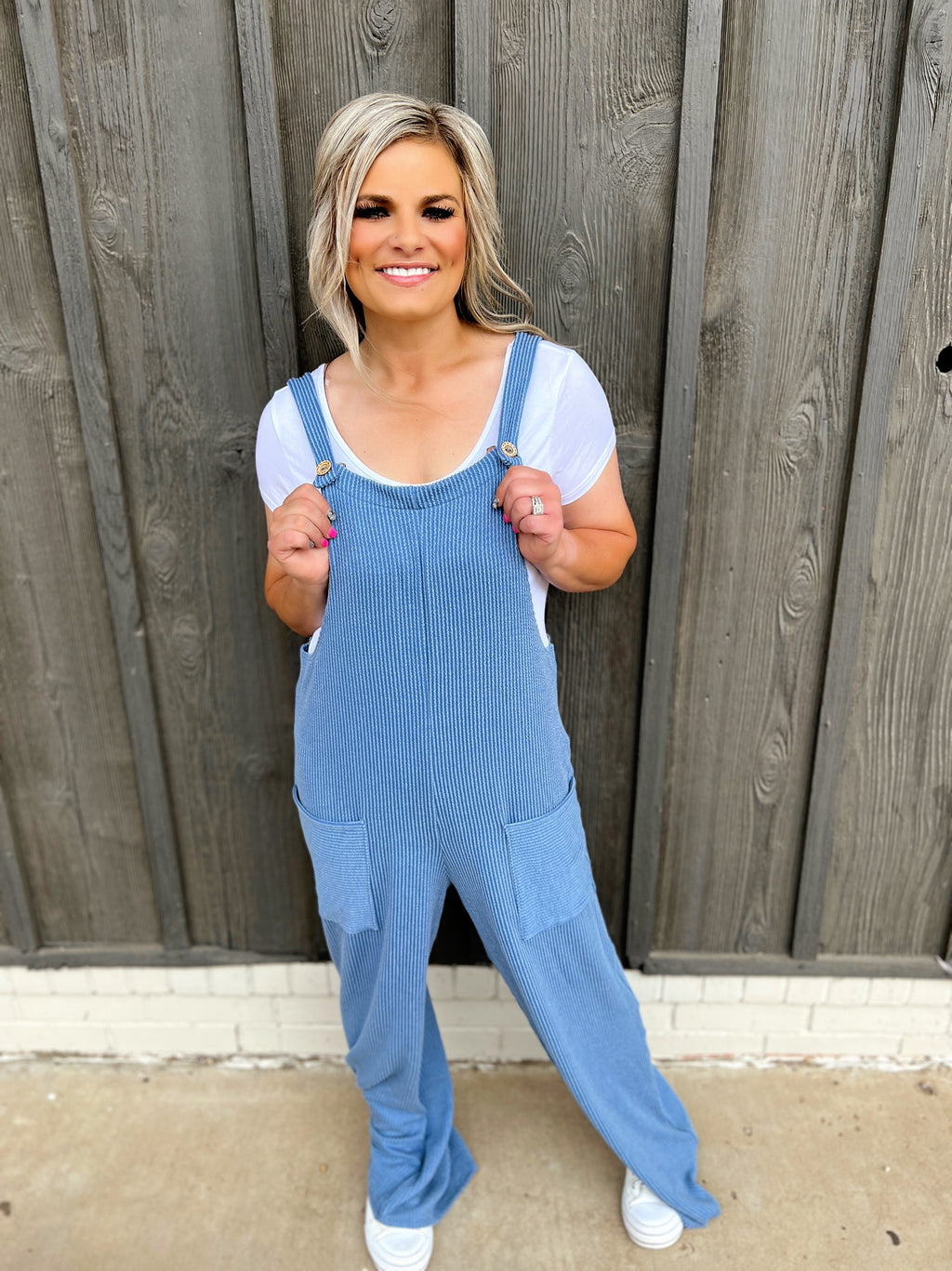 Sleeveless Ribbed Jumpsuit - Denim Vintage | gussieduponline