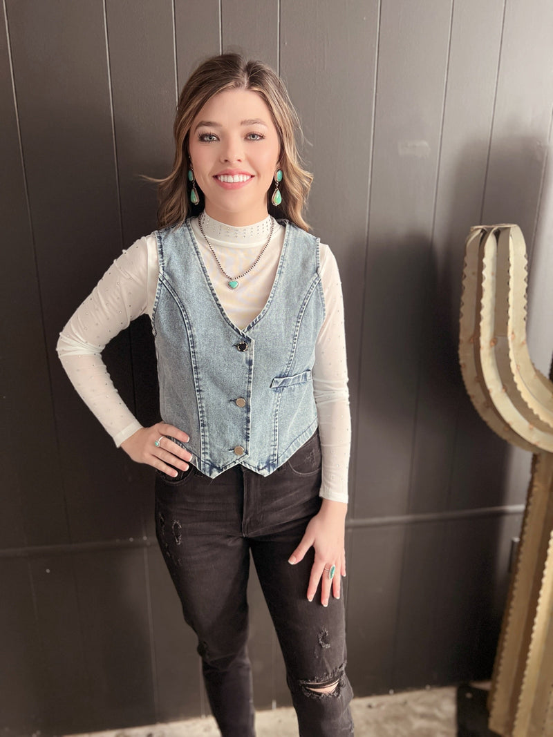 Sleeveless Western Style Denim Vest Colors - Main Image