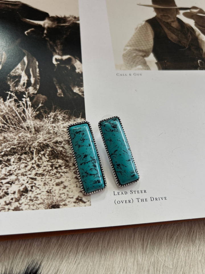 Speckled Turquoise Bar Post Earrings
