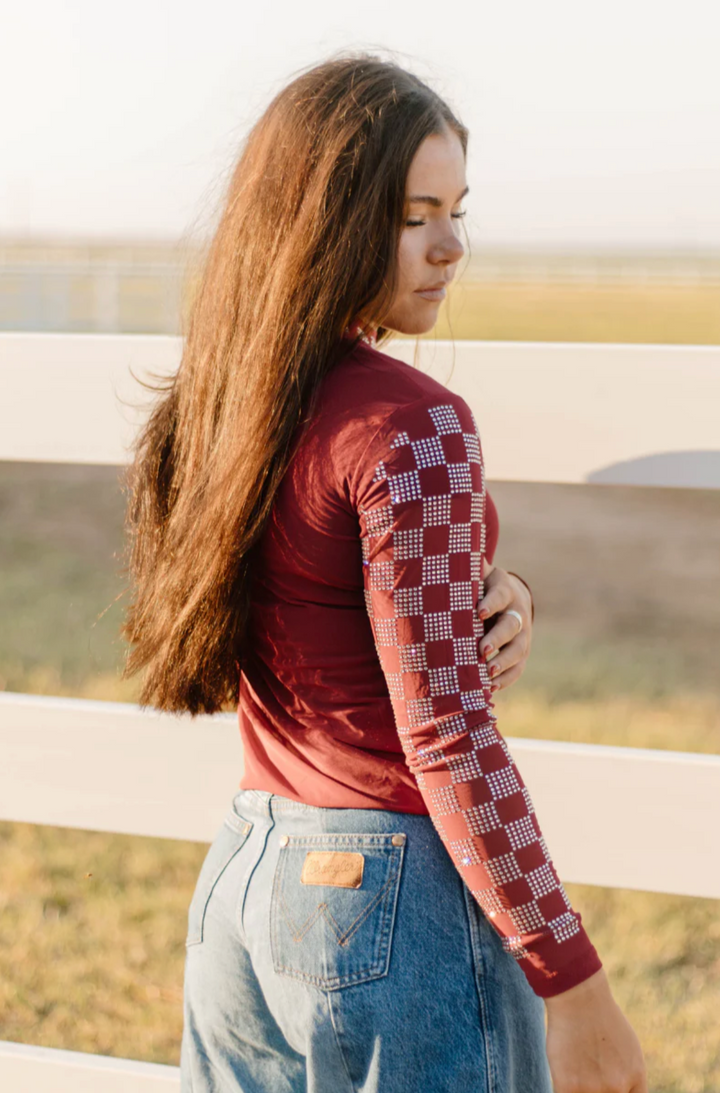 Sterling Kreek Checked In Maroon Mesh Top