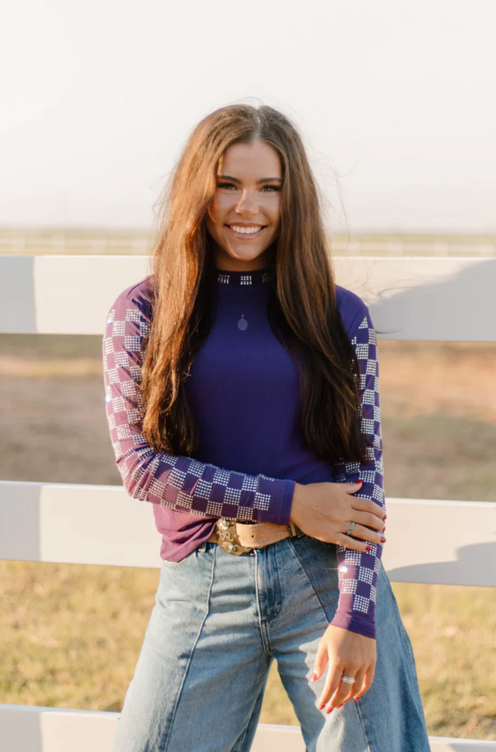 Sterling Kreek Checked In Purple Mesh Top