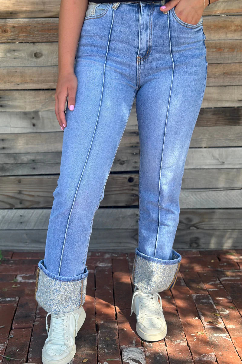 Sterling Kreek Embroidered Cuffed Jeans