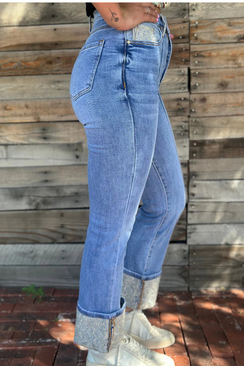 Sterling Kreek Embroidered Cuffed Jeans