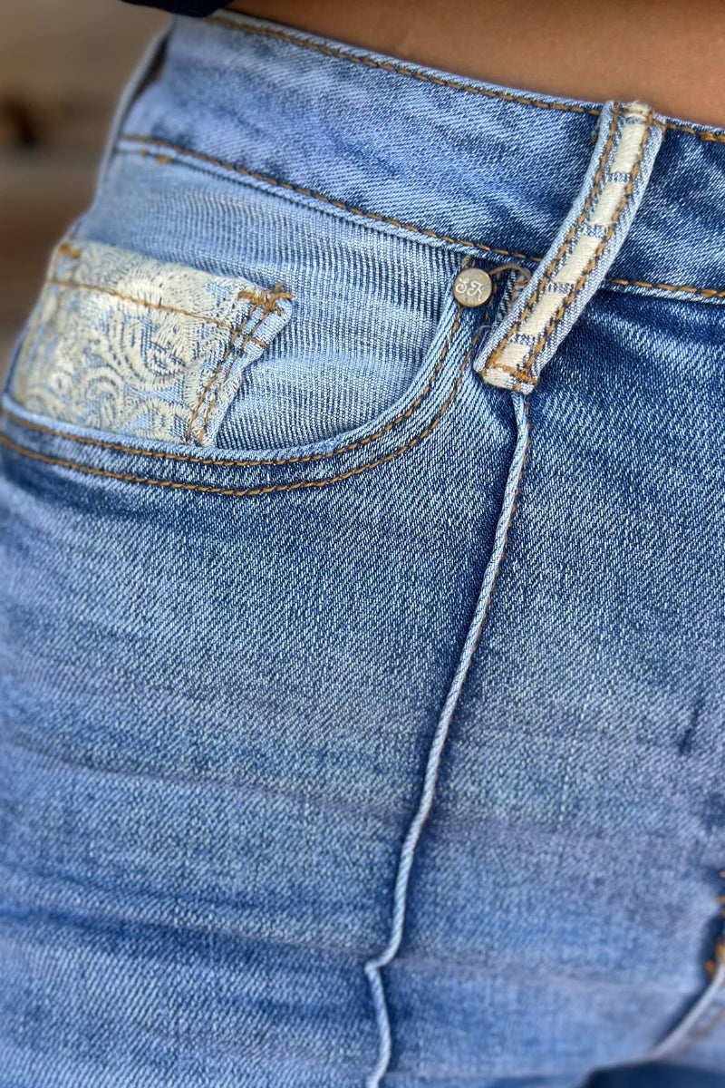 Sterling Kreek Embroidered Cuffed Jeans