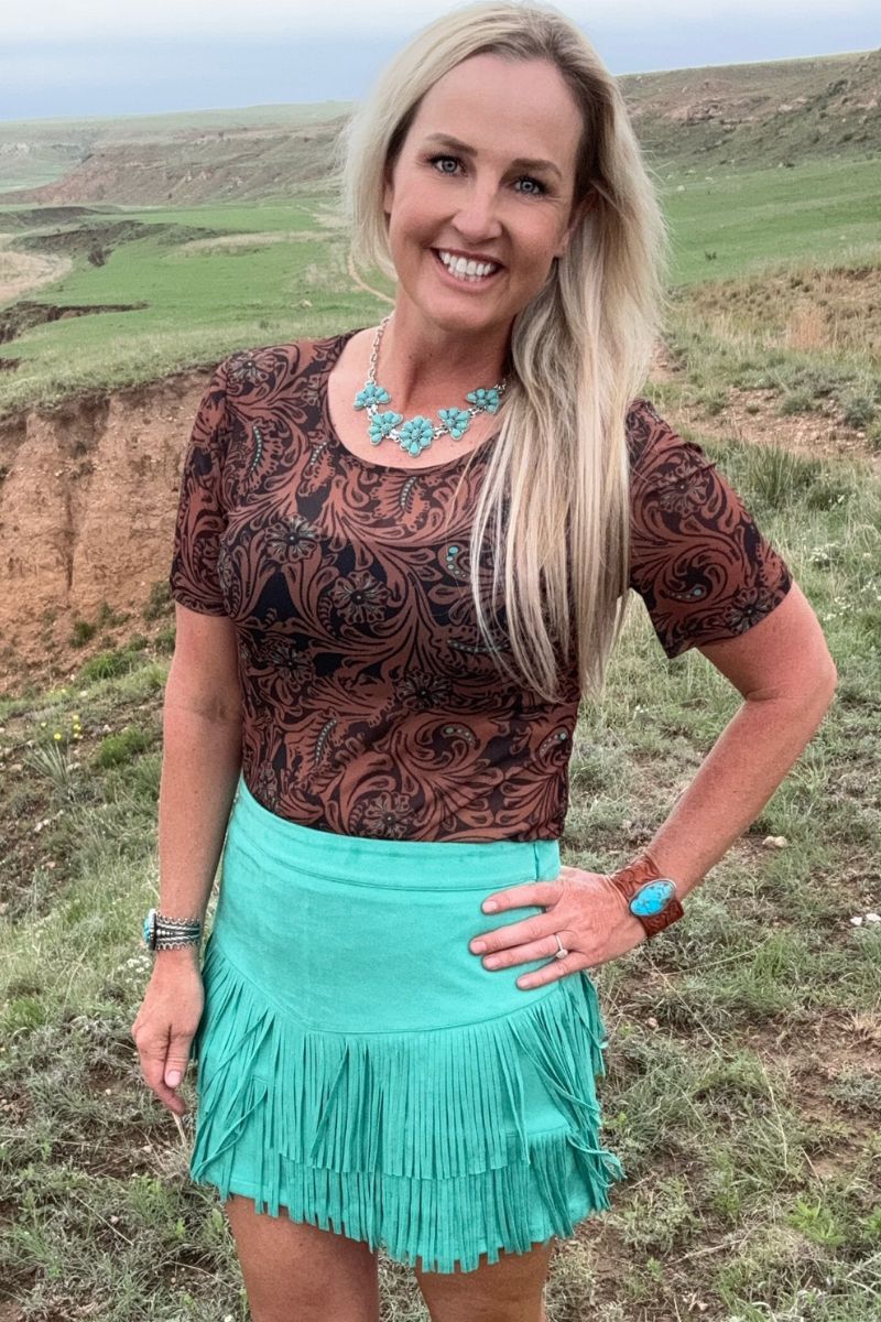 Sterling Kreek Fort Worth Turquoise Fringe Skirt