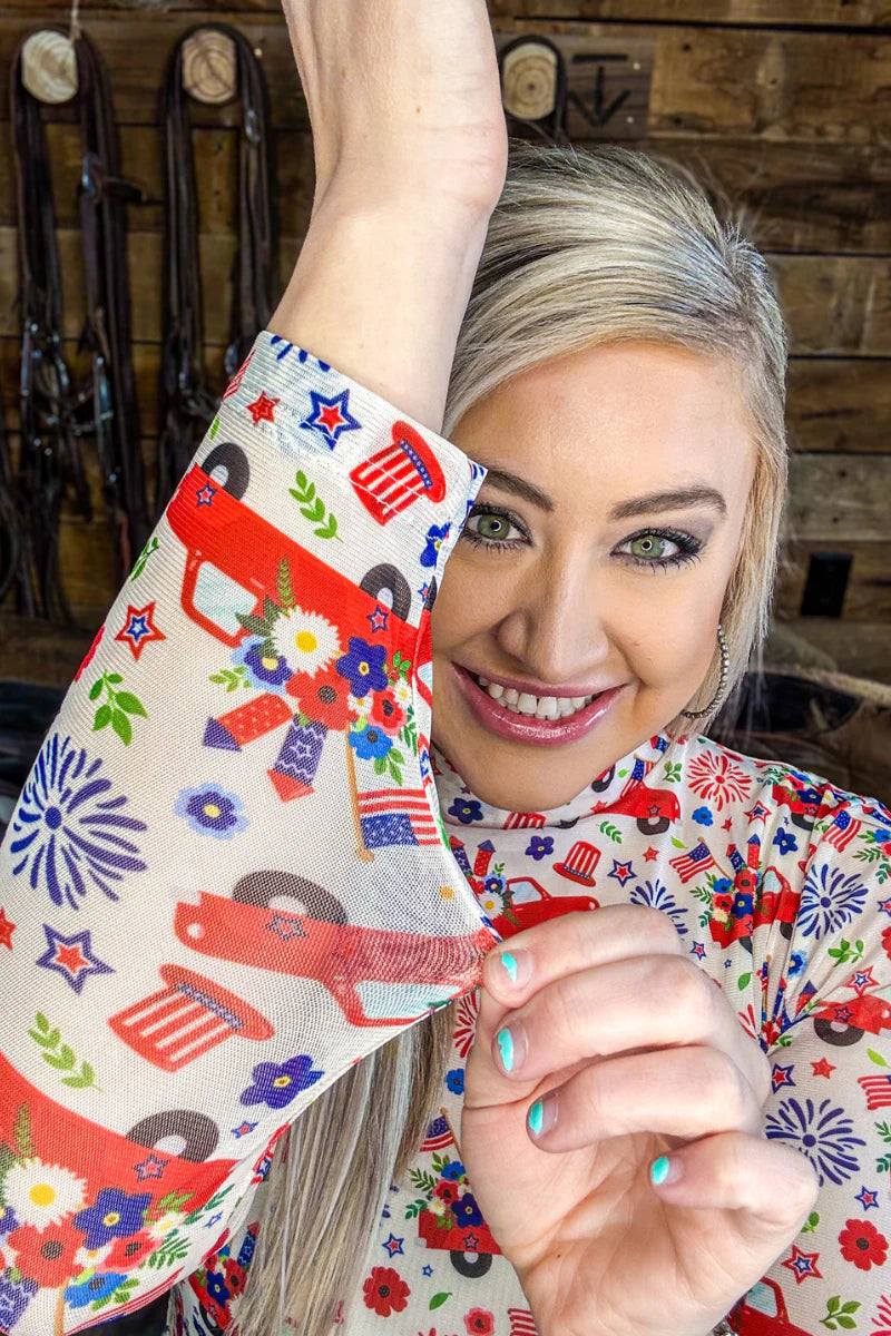 Sterling Kreek Freedom & Fireworks Mesh Top*