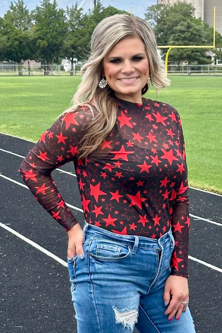 Sterling Kreek Go Team Go Red and Black Mesh Top