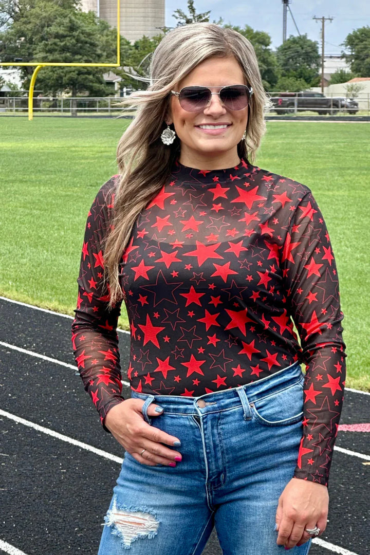 Sterling Kreek Go Team Go Red and Black Mesh Top