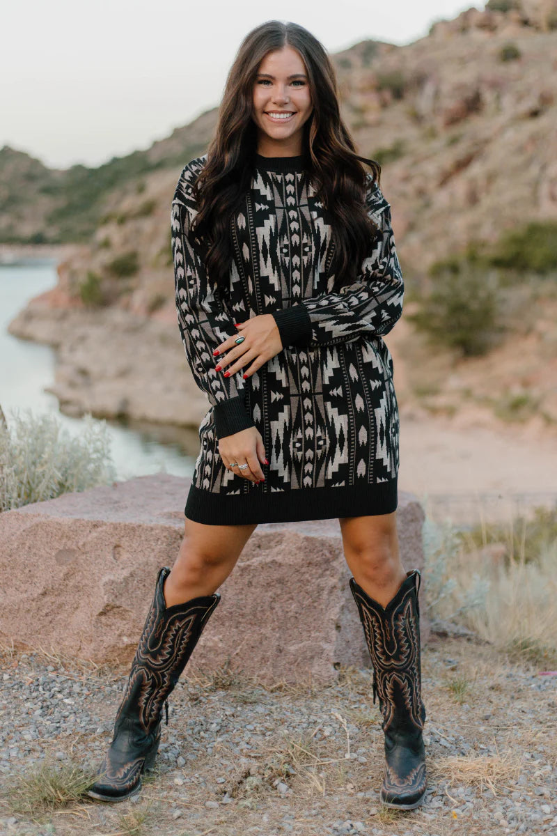 Sterling Kreek Montana Aztec Sweater Dress | Gussied Up Online Boutique Medium Sterling Kreek Montana Aztec Sweater Dress | Gussied Up Online Boutique Medium