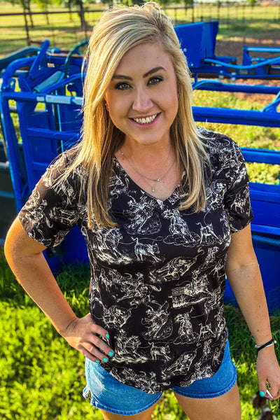 Sterling Kreek Rodeo Road V Neck Top I Gussied Up Online Boutique ...