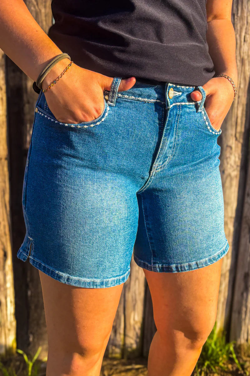 Sterling Kreek Stitched Denim Shorts-Long